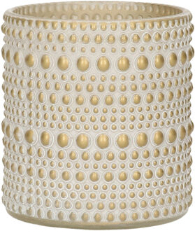 Countryfield Luxe theelichthouder/kaarsenhouder - creme wit/goud - glas - D7 x H8 cm