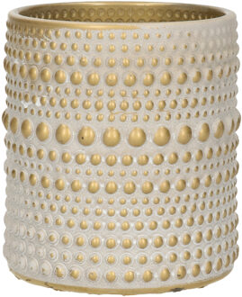 Countryfield Luxe theelichthouder/kaarsenhouder - creme wit/goud - glas - D8 x H10 cm