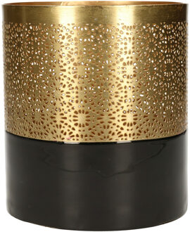 Countryfield Luxe theelichthouder/kaarsenhouder - goud/zwart - metaal - D10 x H12.5 cm