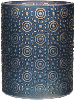 Countryfield Luxe theelichthouder/kaarsenhouder - nachtblauw/goud - glas - D10 x H12 cm