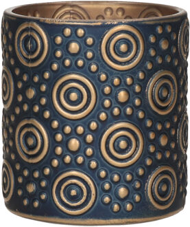 Countryfield Luxe theelichthouder/kaarsenhouder - nachtblauw/goud - glas - D7 x H8 cm