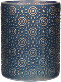 Countryfield Luxe theelichthouder/kaarsenhouder - nachtblauw/goud - glas - D8 x H10 cm