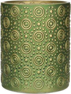 Countryfield Luxe theelichthouder/kaarsenhouder - olijfgroen/goud - glas - D10 x H12 cm