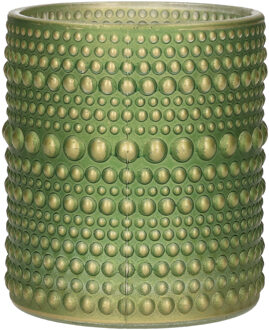 Countryfield Luxe theelichthouder/kaarsenhouder - olijfgroen/goud - glas - D7 x H8 cm
