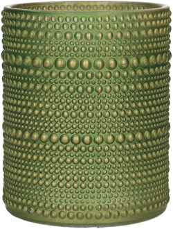 Countryfield Luxe theelichthouder/kaarsenhouder - olijfgroen/goud - glas - D8 x H10 cm