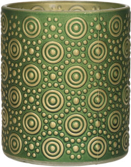 Countryfield Luxe theelichthouder/kaarsenhouder - olijfgroen/goud - glas - D8 x H10 cm
