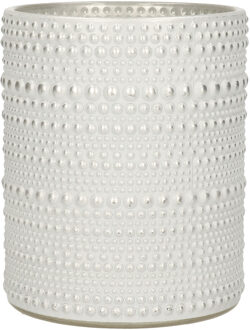 Countryfield Luxe theelichthouder/kaarsenhouder - parel wit/zilver - glas - D7 x H8 cm