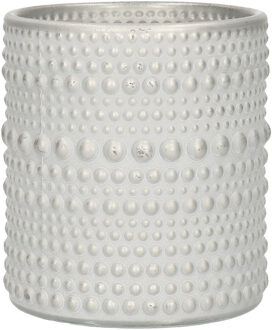 Countryfield Luxe theelichthouder/kaarsenhouder - parel wit/zilver - glas - D8 x H10 cm