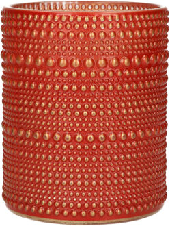 Countryfield Luxe theelichthouder/kaarsenhouder - rood/goud - glas - D10 x H12 cm