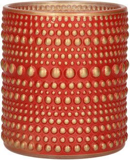 Countryfield Luxe theelichthouder/kaarsenhouder - rood/goud - glas - D7 x H8 cm