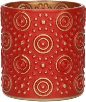 Countryfield Luxe theelichthouder/kaarsenhouder - rood/goud - glas - D7 x H8 cm