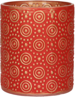 Countryfield Luxe theelichthouder/kaarsenhouder - rood/goud - glas - D8 x H10 cm
