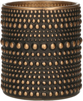 Countryfield Luxe theelichthouder/kaarsenhouder - zwart/brons - glas - D10 x H12 cm