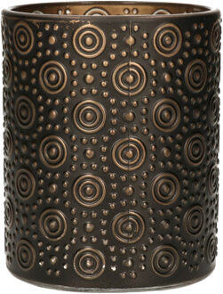 Countryfield Luxe theelichthouder/kaarsenhouder - zwart/brons - glas - D10 x H12 cm