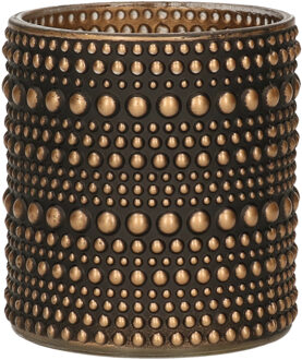 Countryfield Luxe theelichthouder/kaarsenhouder - zwart/brons - glas - D7 x H8 cm