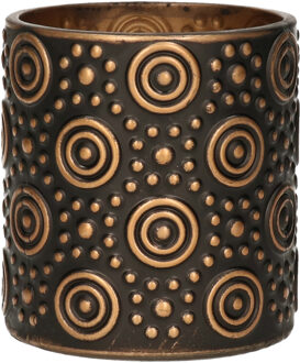 Countryfield Luxe theelichthouder/kaarsenhouder - zwart/brons - glas - D7 x H8 cm