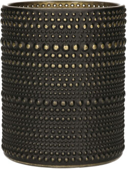 Countryfield Luxe theelichthouder/kaarsenhouder - zwart/goud - glas - D10 x H12 cm