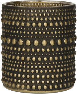 Countryfield Luxe theelichthouder/kaarsenhouder - zwart/goud - glas - D7 x H8 cm