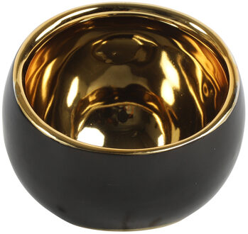 Countryfield Luxe theelichthouder/kaarsenhouder - zwart/goud - keramiek - D10 x H9 cm