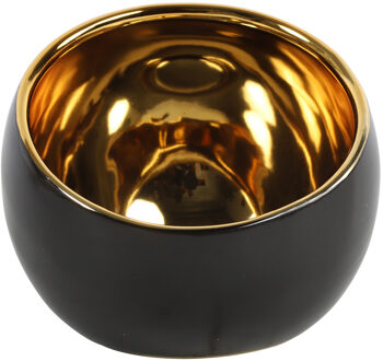 Countryfield Luxe theelichthouder/kaarsenhouder - zwart/goud - keramiek - D15 x H13.5 cm