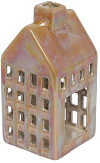 Countryfield Theelicht huis M geel/oranje 7,8x16cm