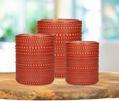 Countryfield Theelichthouders/kaarsenhouders - 3x stuks - rood/goud - glas - Windlichten
