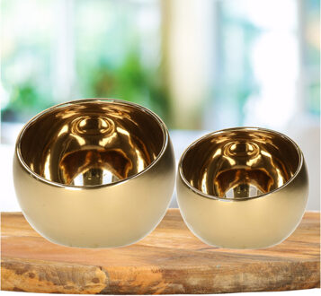 Countryfield Theelichthouders/kaarsenhouders - set van 2x - goud - keramiek - Windlichten Goudkleurig