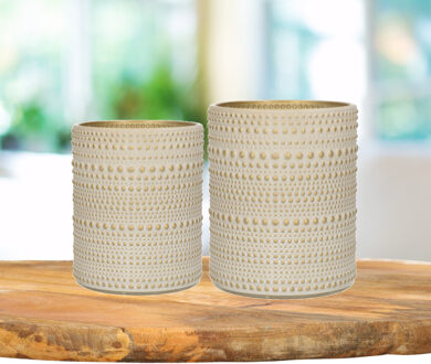 Countryfield Theelichthouders set - 2x - creme wit/goud - glas - luxe kaarsenhouders