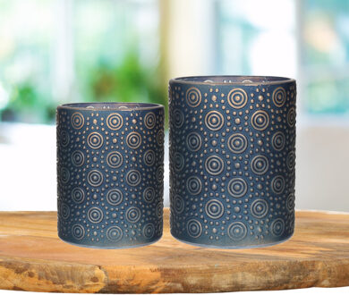 Countryfield Theelichthouders set - 2x - nachtblauw/goud - glas - luxe kaarsenhouders