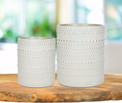 Countryfield Theelichthouders set - 2x - parel wit/goud - glas - luxe kaarsenhouders