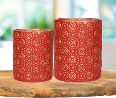 Countryfield Theelichthouders set - 2x - rood/goud - glas - luxe kaarsenhouders