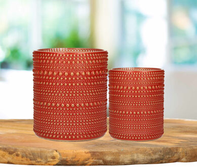 Countryfield Theelichthouders set - 2x - rood/goud - glas - luxe kaarsenhouders