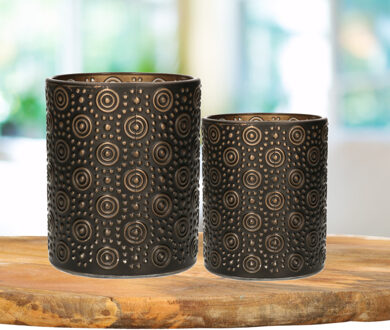 Countryfield Theelichthouders set - 2x - zwart/brons - glas - luxe kaarsenhouders