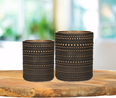 Countryfield Theelichthouders set - 2x - zwart/brons - glas - luxe kaarsenhouders