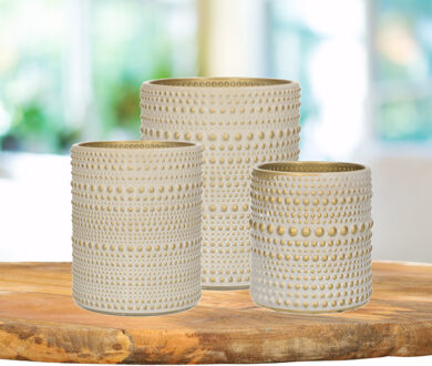 Countryfield Theelichthouders set - 3x - creme wit/goud - glas - luxe kaarsenhouders