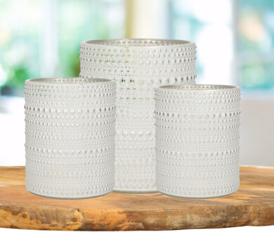 Countryfield Theelichthouders set - 3x - parel wit/goud - glas - luxe kaarsenhouders