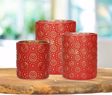 Countryfield Theelichthouders set - 3x - rood/goud - glas - luxe kaarsenhouders