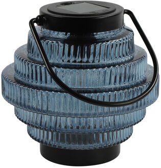 Countryfield Tuin lantaarn Jardin - solar - blauw/zwart - D16 x H16 cm - metaal/glas - buitenverlichting