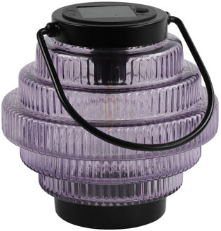 Countryfield Tuin lantaarn Jardin - solar - paars/zwart - D16 x H16 cm - metaal/glas - buitenverlichting