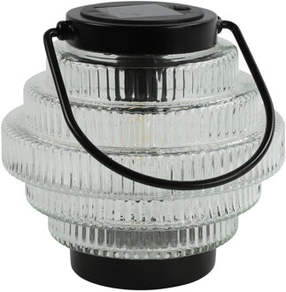 Countryfield Tuin lantaarn Jardin - solar - transparant/zwart - D16 x H16 cm - metaal/glas - buitenverlichting