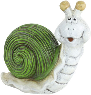 Countryfield Tuinbeeld dier Slak - kunststeen - L10 x B19 x H18 cm - groen en wit - decoratie beeldjes