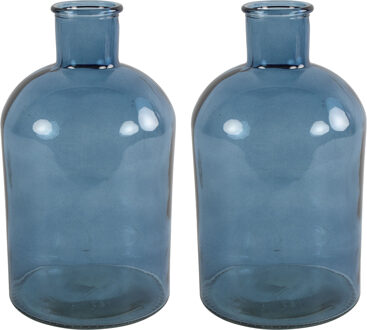 Countryfield vaas - 2x stuks - zee blauw glas - fles - D14 x H27 cm - Vazen