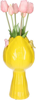 Countryfield vaas Tulip - tulpen vorm - vogeltjes - steen - geel - 18 x 32 cm