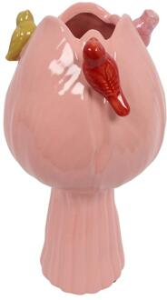 Countryfield Vaas tulp met vogels S roze Ø11cm