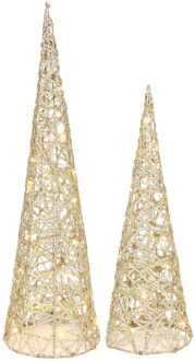 Countryfield Verlichte LED kegels/kerstboom - 2x st - goud - H40 en H60 cm