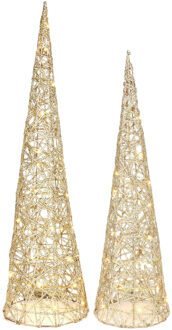 Countryfield Verlichte LED kegels/kerstboom - 2x st - goud - H60 en H80 cm