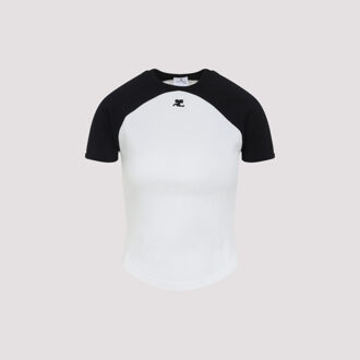 Courreges Cirkel Contrast Katoenen T-shirt Wit