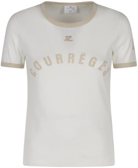 Courreges Contrast Bedrukt T-Shirt Courrèges , White , Dames - L,M,S