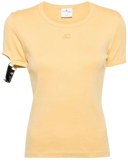 Courreges Contrast T-shirt voor vrouwen Courrèges , Beige , Dames - Xl,L