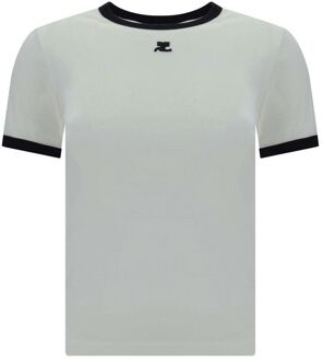 Courreges Contrast Trim T-shirt Casual Top Lichtgrijs